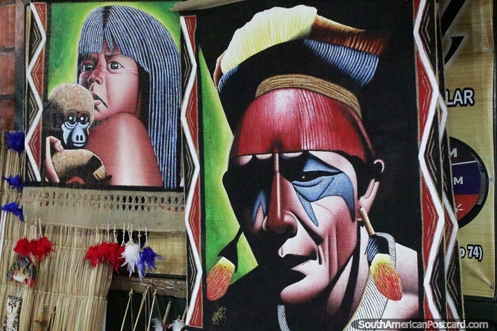 Artwork and paintings from the Amazon for sale in Manaus. (720x480px). Brazil, South America.