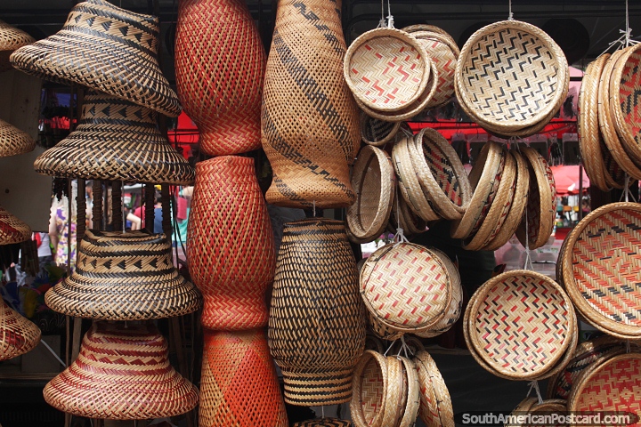 Cane baskets and urns at the markets in Manaus. (720x480px). Brazil, South America.