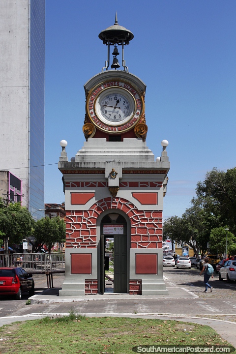 Iconic clock tower in downtown Manaus. (480x720px). Brazil, South America.