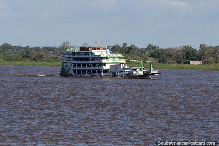 Cargo and passenger ferry carries vehicles and people to Santarem. (720x480px). Brazil, South America.