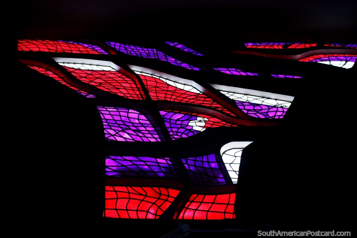 Red and purple stained glass window at the Panteao da Patria Tancredo Neves in Brasilia. (720x480px). Brazil, South America.