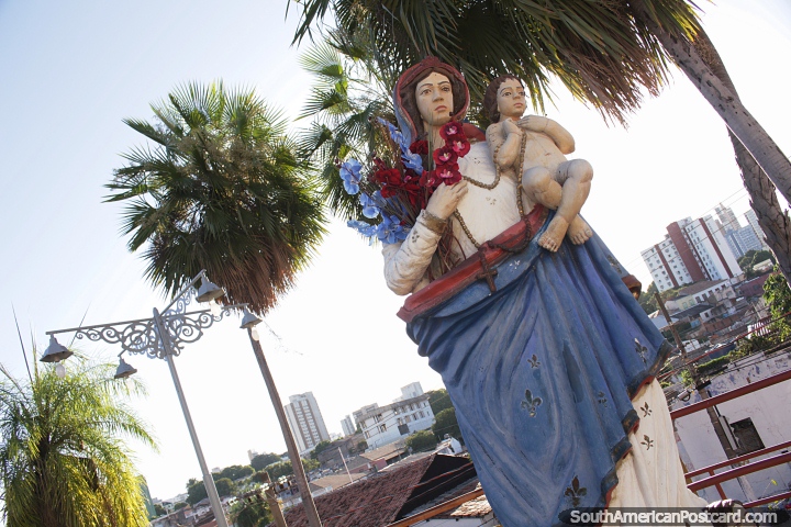 Our Lady of the Rosary and Saint Benedict, statue facing the church in their names in Cuiaba. (720x480px). Brazil, South America.