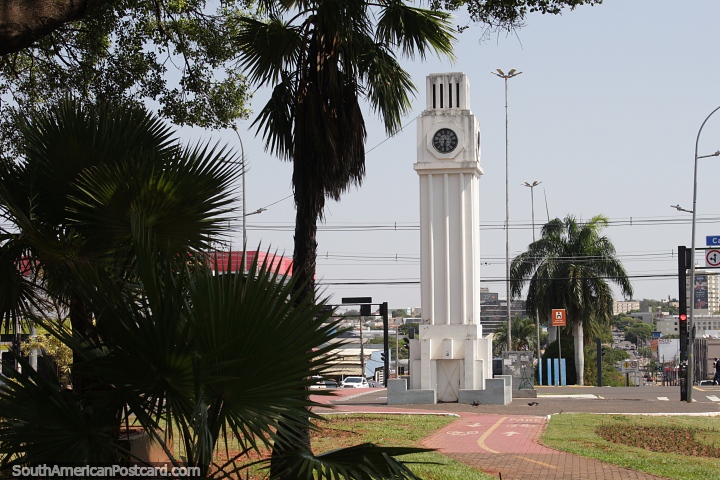 White clock tower in Campo Grande. (720x480px). Brazil, South America.
