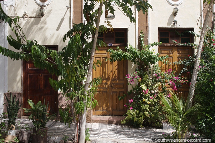 Nice facade, plants and flowers in the historic streets of Corumba. (720x480px). Brazil, South America.