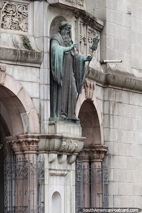 Bronze religious statue at the front of a church in Sao Paulo. (480x720px). Brazil, South America.