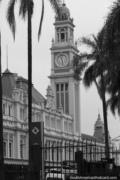 Luz train station clock tower in Sao Paulo. (480x720px). Brazil, South America.