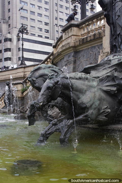 Bronze horse fountain, great monument in Sao Paulo. (480x720px). Brazil, South America.