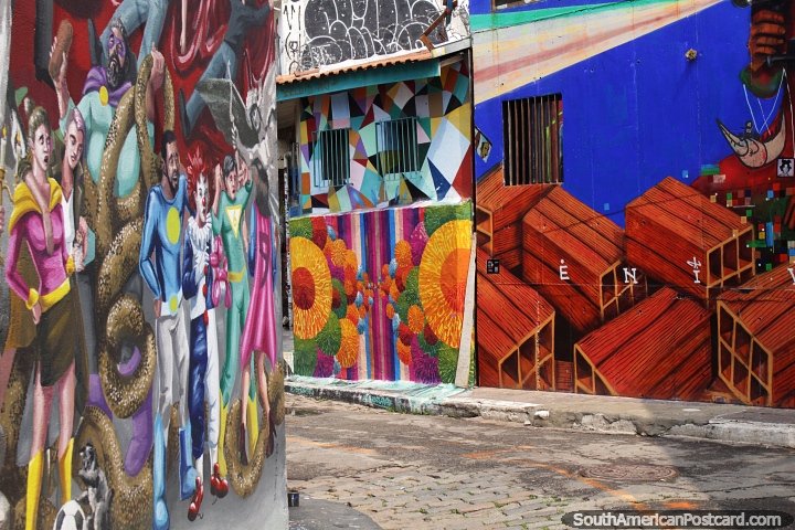 An alleyway of street murals - Beco do Batman, Sao Paulo. (720x480px). Brazil, South America.