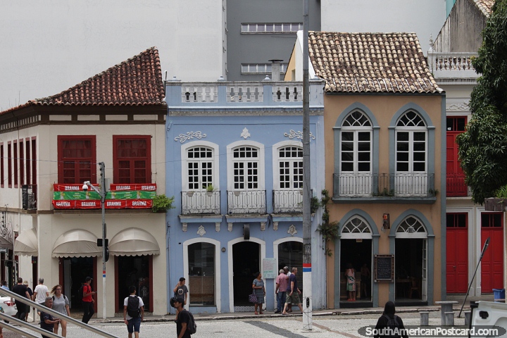 Historic buildings in central Florianopolis, shops below. (720x480px). Brazil, South America.