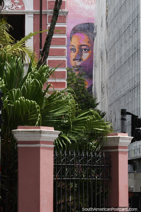 Large mural on a building side in Florianopolis. (480x720px). Brazil, South America.
