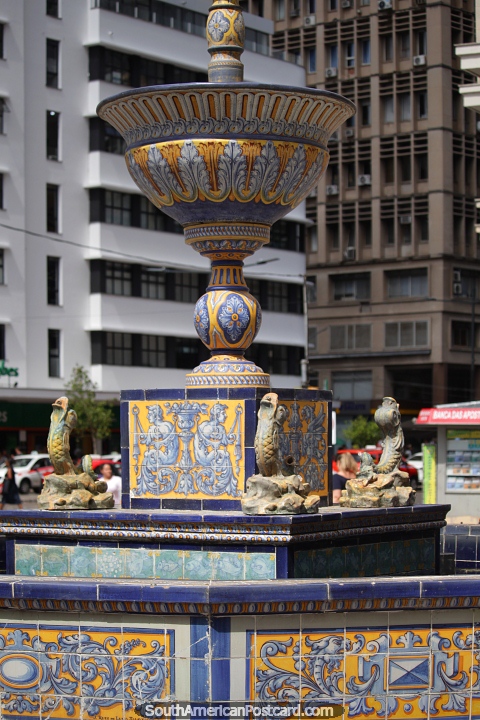 Fountain made from ceramic tiles in Porto Alegre. (480x720px). Brazil, South America.