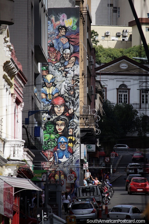 Comic book characters, street art in Porto Alegre. (480x720px). Brazil, South America.