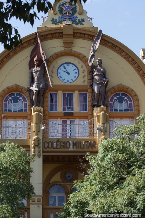 Military College in Porto Alegre, antique building with clock. (480x720px). Brazil, South America.