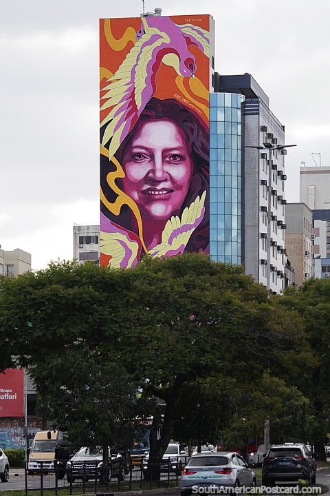 Enorme mural en el costado de un edificio en Porto Alegre. (480x720px). Brasil, Sudamerica.