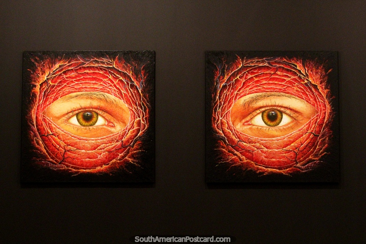 Alma (2015), 2 paintings making a pair of eyes, Museum of Art, Porto Alegre. (720x480px). Brazil, South America.