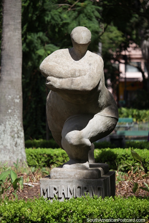 Stone sculpture by artist Miriam Obino outside MARGS (museum) in Porto Alegre. (480x720px). Brazil, South America.