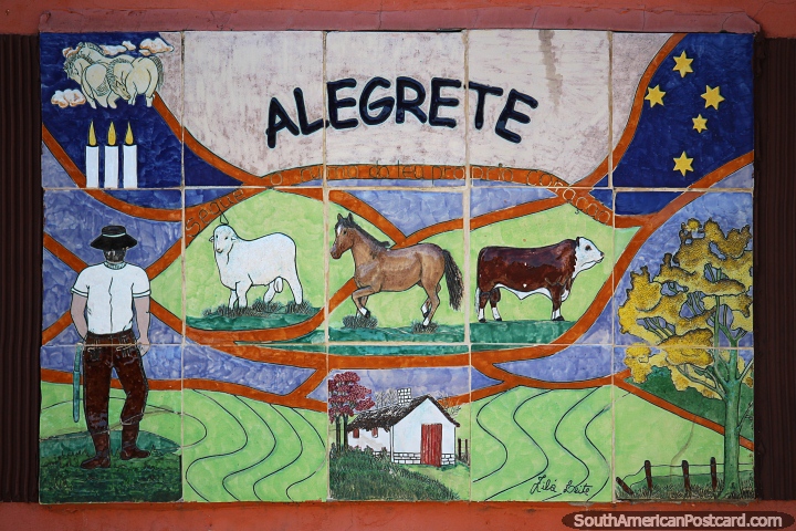 Gacho e seus animais, mural de azulejos e arte em Alegrete. (720x480px). Brasil, Amrica do Sul.