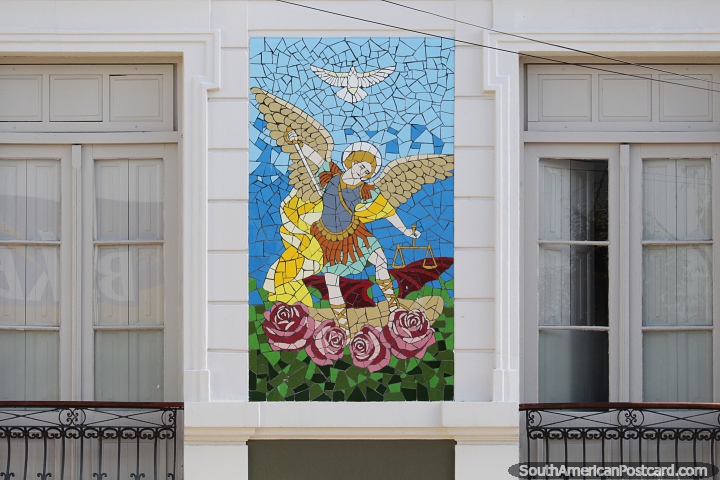 Angel on a bed of roses, colorful work of tiled art in Alegrete. (720x480px). Brazil, South America.