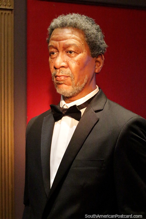 El actor Morgan Freeman en el Museo de Cera Petropolis. (480x720px). Brasil, Sudamerica.