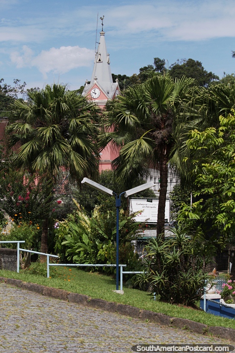 Parish of the Sacred Heart of Jesus, a pink church in Petropolis. (480x720px). Brazil, South America.