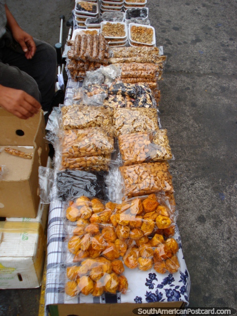 Yummy dried fruit and nuts, peaches, almonds, prunes, walnuts and raisins! (480x640px). Chile, South America.