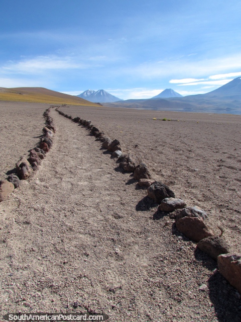 The pathway leading from Miscanti to Miniques lagoons at San Pedro de Atacama. (480x640px). Chile, South America.