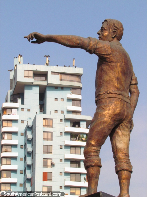 Juan 'Chango' Lopez, gold statue in Antofagasta, first inhabitant of the city. (480x640px). Chile, South America.