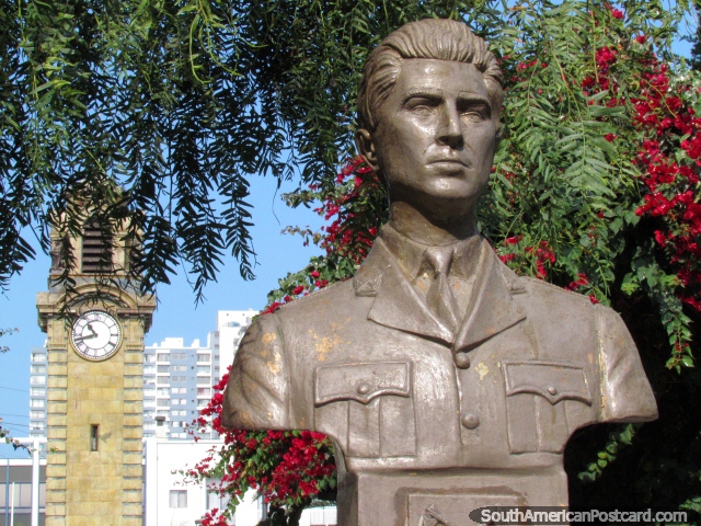 Military man Hernan Merino Correa (1936-1965), bust at Plaza Colon in Antofagasta. (640x480px). Chile, South America.