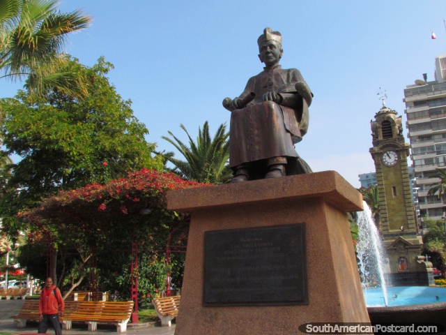 Bishop Luis Silva Lezaeta (1860-1929) monument at Plaza Colon in Antofagasta. (640x480px). Chile, South America.