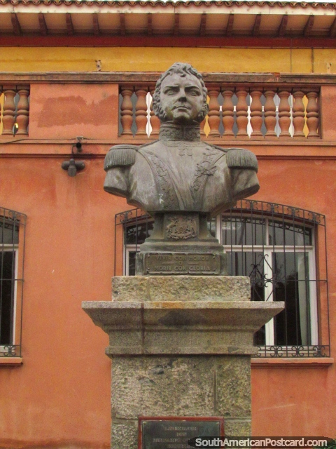 Bernardo O'Higgins (1778-1842) bust in La Serena, a Chilean independence leader. (480x640px). Chile, South America.