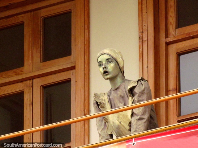 Woman on balcony figure depicted at the English Neighborhood in Coquimbo. (640x480px). Chile, South America.