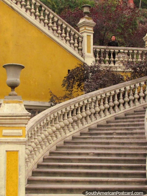 The stairs at Neptuno Terrace at Santa Lucia Hill in Santiago. (480x640px). Chile, South America.