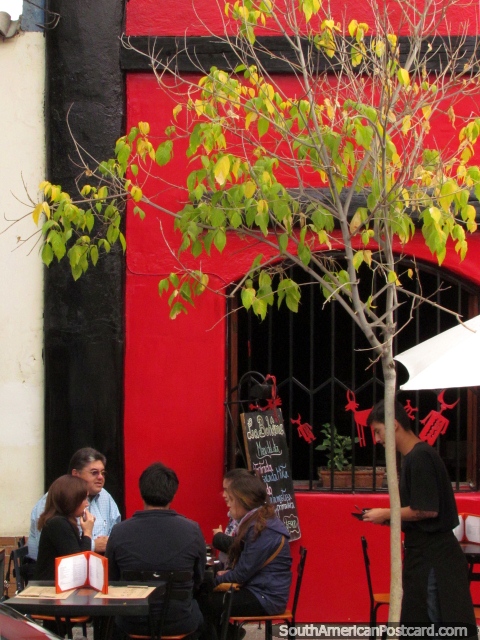 Bellavista, Santiago, una vecindad bohemia con restaurantes y hojas verdes. (480x640px). Chile, Sudamerica.