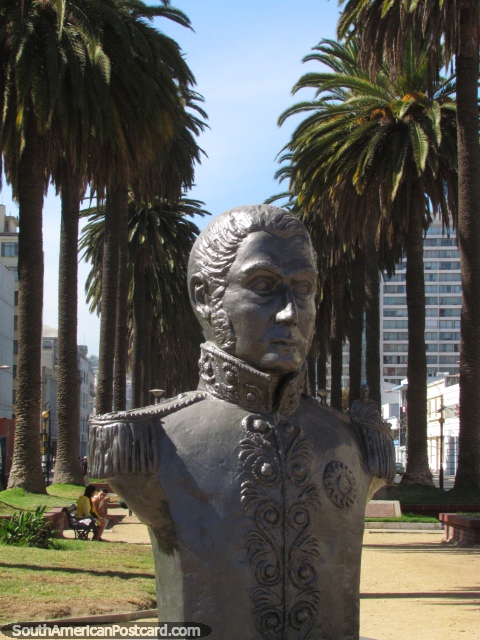 General Jose de San Martin bust in Valparaiso, independence leader. (480x640px). Chile, South America.
