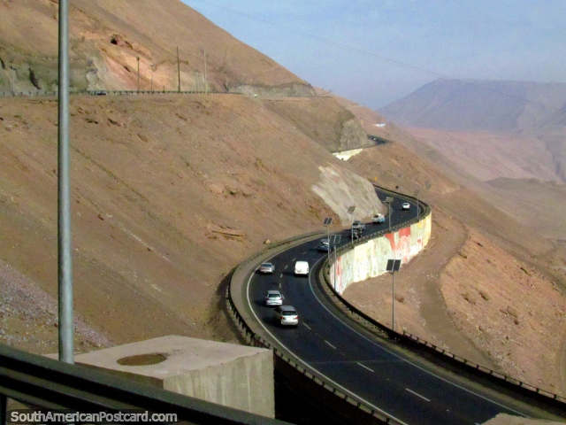 2 lanes going up, 2 coming down the mountain road to or from Iquique. (640x480px). Chile, South America.