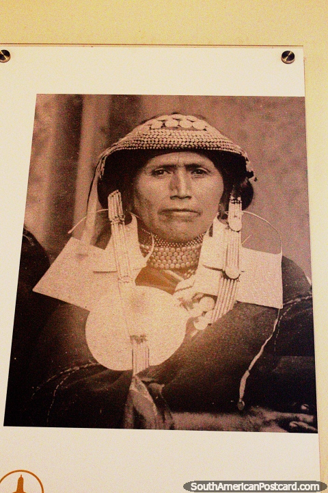 Isabel del Carmen Riveros Quilacan, a Mapuche woman, photo, the Museum of History and Anthropology in Valdivia. (480x720px). Chile, South America.