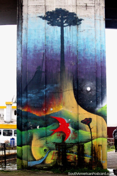 Um mural abstrato abaixo da ponte em Valdivia. (480x720px). Chile, Amrica do Sul.