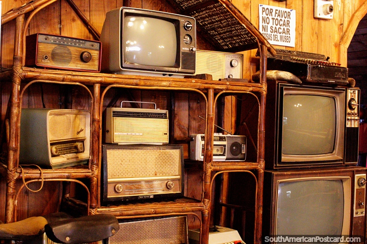Antiques televisions, radios and stereo equipment, Museo Campesino, Valdivia. (720x480px). Chile, South America.