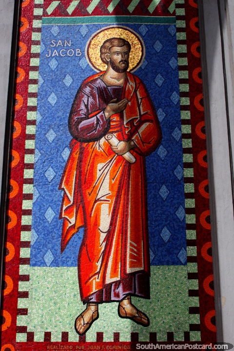 Saint Jacob, an amazing mosaic at the cathedral in Osorno is a big attraction. (480x720px). Chile, South America.