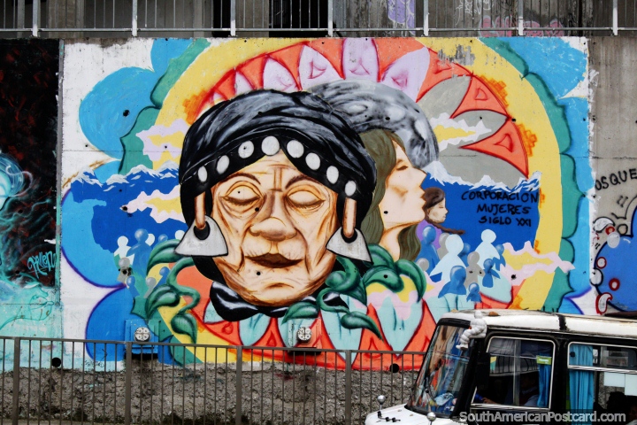 Arte callejero en Osorno representando los derechos de las mujeres. (720x480px). Chile, Sudamerica.