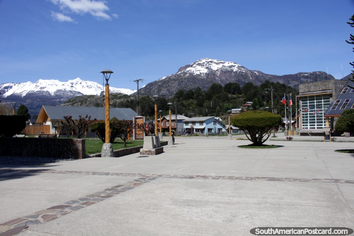 Plaza de Armas in Futaleufu, the main square. (720x480px). Chile, South America.