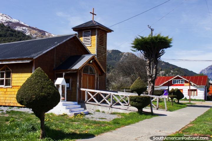 Capilla Nuestra Senora del Carmen, the church in Futaleufu. (720x480px). Chile, South America.