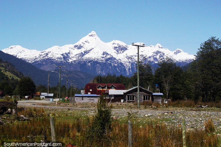 Snow-capped mountains dominate the terrain in this wilderness around La Junta. (720x480px). Chile, South America.