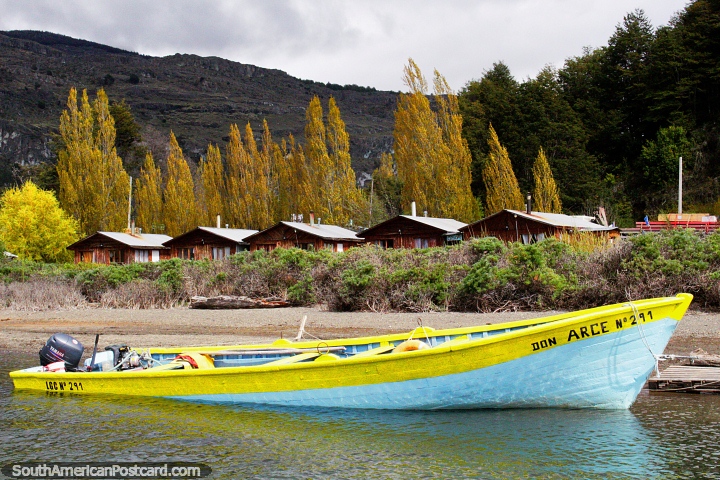 Passenger boat used to take groups of people out to see the marble caves at Puerto Rio Tranquilo. (720x480px). Chile, South America.