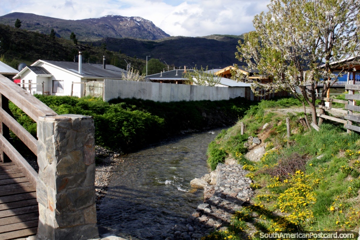 A narrow part of the Cochrane River flows through town, in Cochrane of course! (720x480px). Chile, South America.