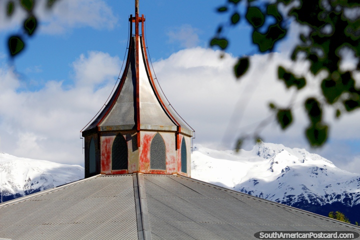 Views of snow-capped mountains from church, the snow Gods must be listening in Cochrane! (720x480px). Chile, South America.