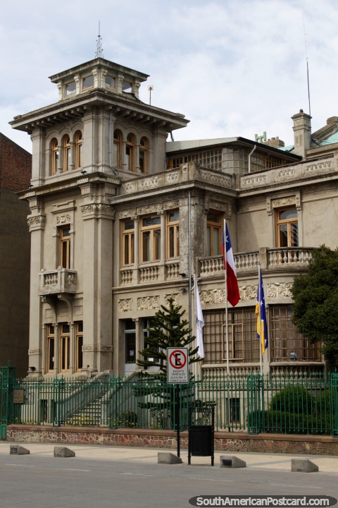 Montes Pello Palace (designed in 1920, built in 1923), neoclassical Italian design, a livestock pioneer, Punta Arenas. (480x720px). Chile, South America.