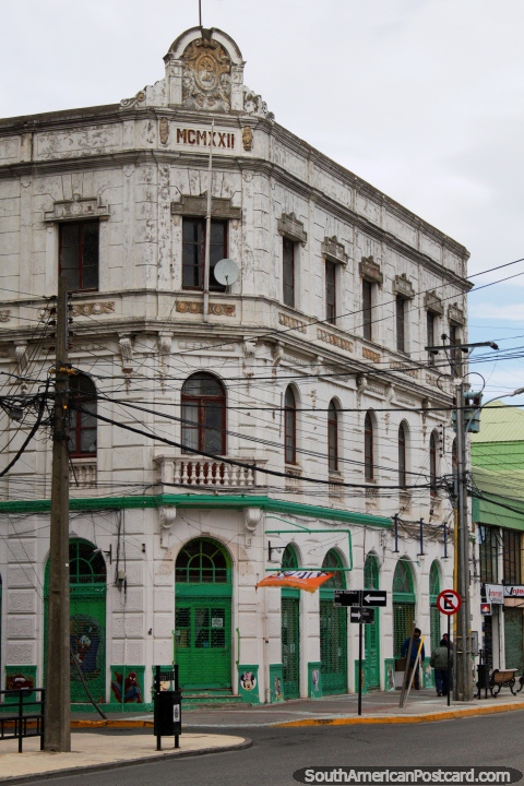 MCMXXII, an old building in Punta Arenas giving character to the city. (480x720px). Chile, South America.