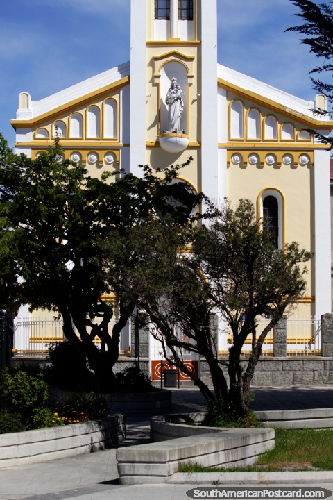Maria Auxiliadora Chapel (1888) on the tourist circuit of buildings in Punta Arenas. (480x720px). Chile, South America.