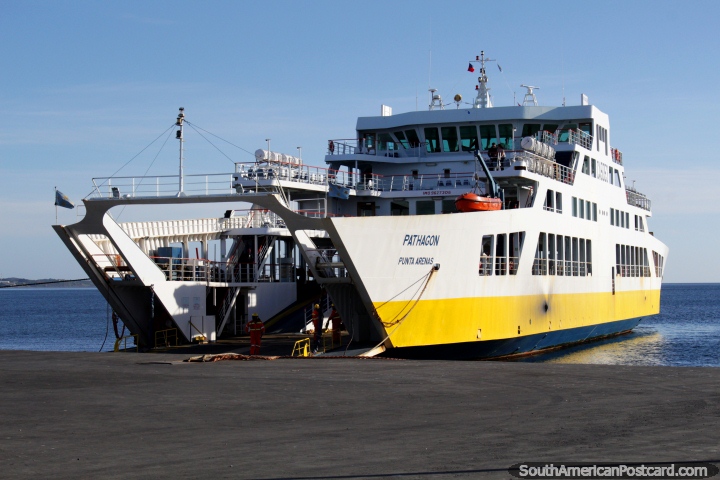 Ferry to travel from Punta Arenas to Porvenir takes 2hrs. (720x480px). Chile, South America.